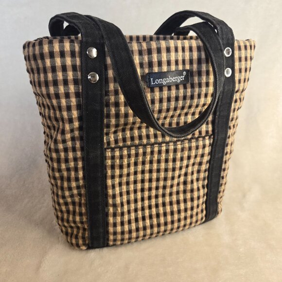 Longaberger Gingham Checkered Tote Bag With Snap Buttons - Picture 1 of 3